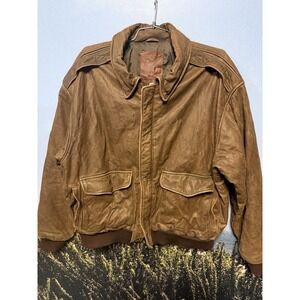 Vintage Golden Bear Leather Jacket Made in USA Brown Wool Knit Trim Motorcycle